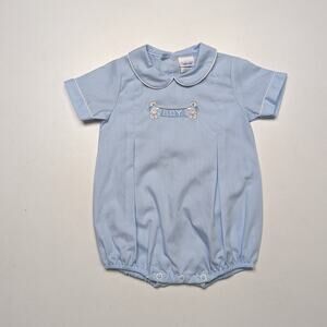 Vintage Alexis Romper Baby Boys Size 6m Blue Banner Pregnancy Announcement